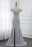 Chic Off-the-Shoulder Sleeveless Long Prom Dresses with Front Slit Online