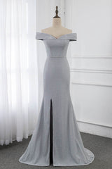 Chic Off-the-Shoulder Sleeveless Long Prom Dresses with Front Slit Online