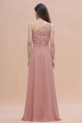 Chic One Shoulder Chiffon Lace Vintage Mauve Bridesmaid Dress On Sale