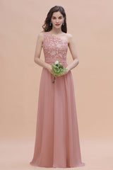 Chic One Shoulder Chiffon Lace Vintage Mauve Bridesmaid Dress On Sale