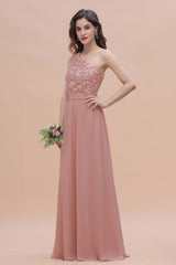 Chic One Shoulder Chiffon Lace Vintage Mauve Bridesmaid Dress On Sale
