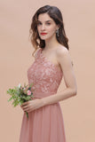 Chic One Shoulder Chiffon Lace Vintage Mauve Bridesmaid Dress On Sale