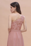 Chic One Shoulder Chiffon Lace Vintage Mauve Bridesmaid Dress On Sale