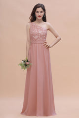 Chic One Shoulder Chiffon Lace Vintage Mauve Bridesmaid Dress On Sale