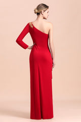 Chic One-Shoulder Long Sleeves Ruffle Mother of Bride Dresses with Appliques