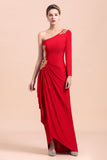 Chic One-Shoulder Long Sleeves Ruffle Mother of Bride Dresses with Appliques