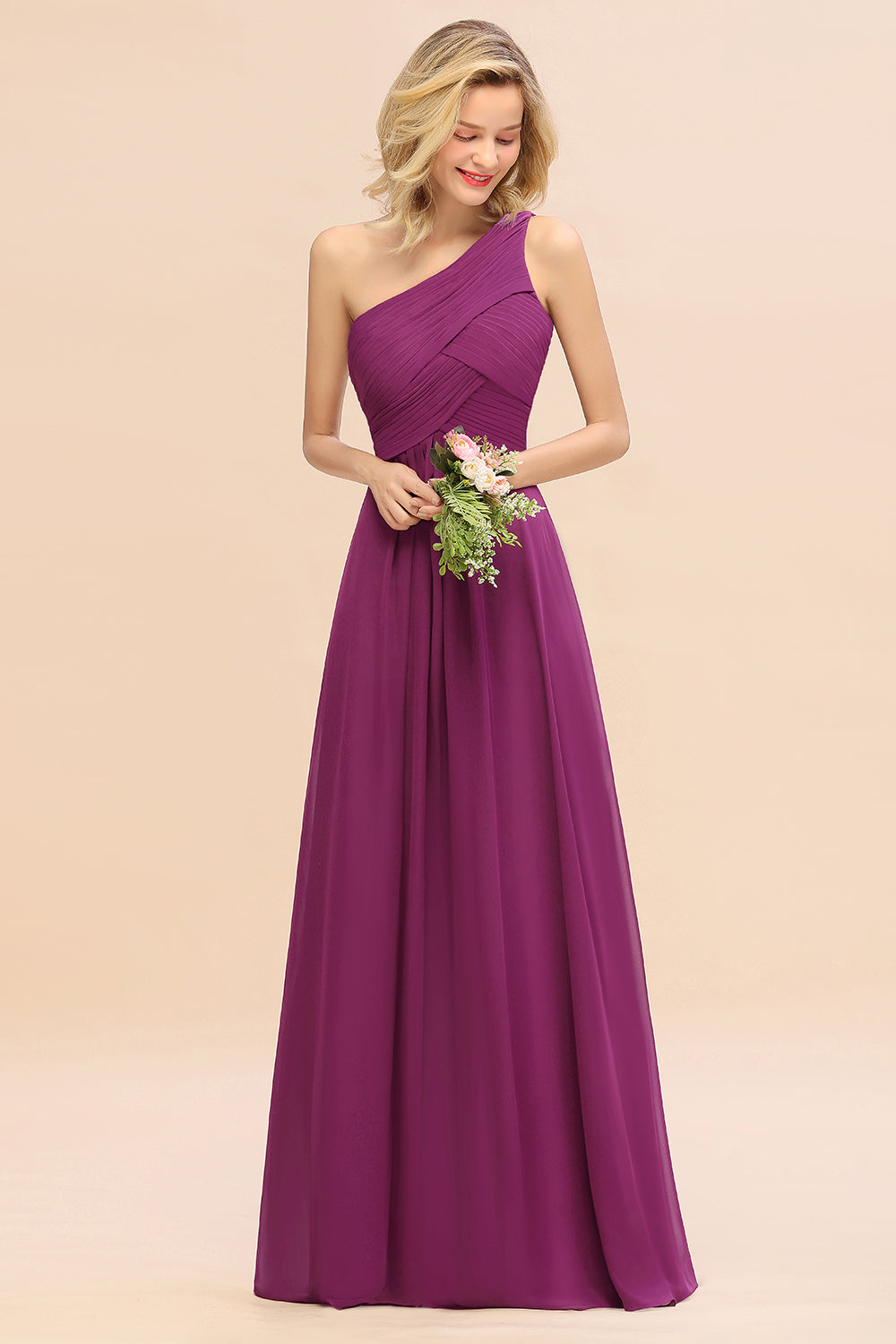 Chic One Shoulder Ruffle Grape Chiffon Bridesmaid dresses Newinlook Chic One Shoulder Ruffle Grape Chiffon Bridesmaid dresses Newinlook