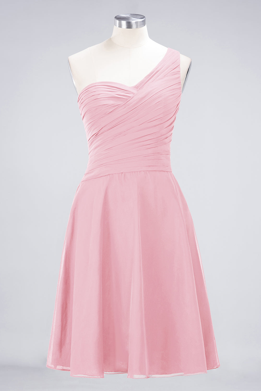 Chic One-Shoulder Short Burgundy Affordable Bridesmaid Dress with Ruffle