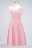 Chic One-Shoulder Short Burgundy Affordable Bridesmaid Dress with Ruffle