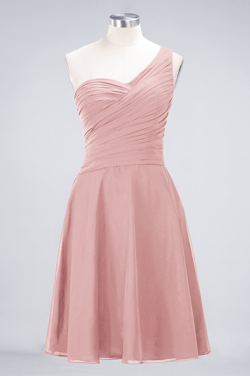 Chic One-Shoulder Short Burgundy Affordable Bridesmaid Dress with Ruffle