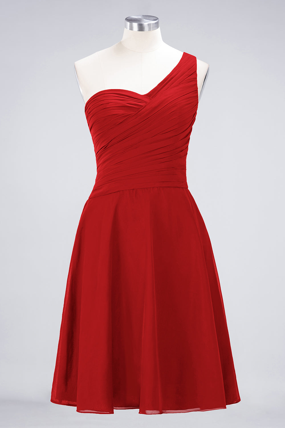 Chic One-Shoulder Short Burgundy Affordable Bridesmaid Dress with Ruffle