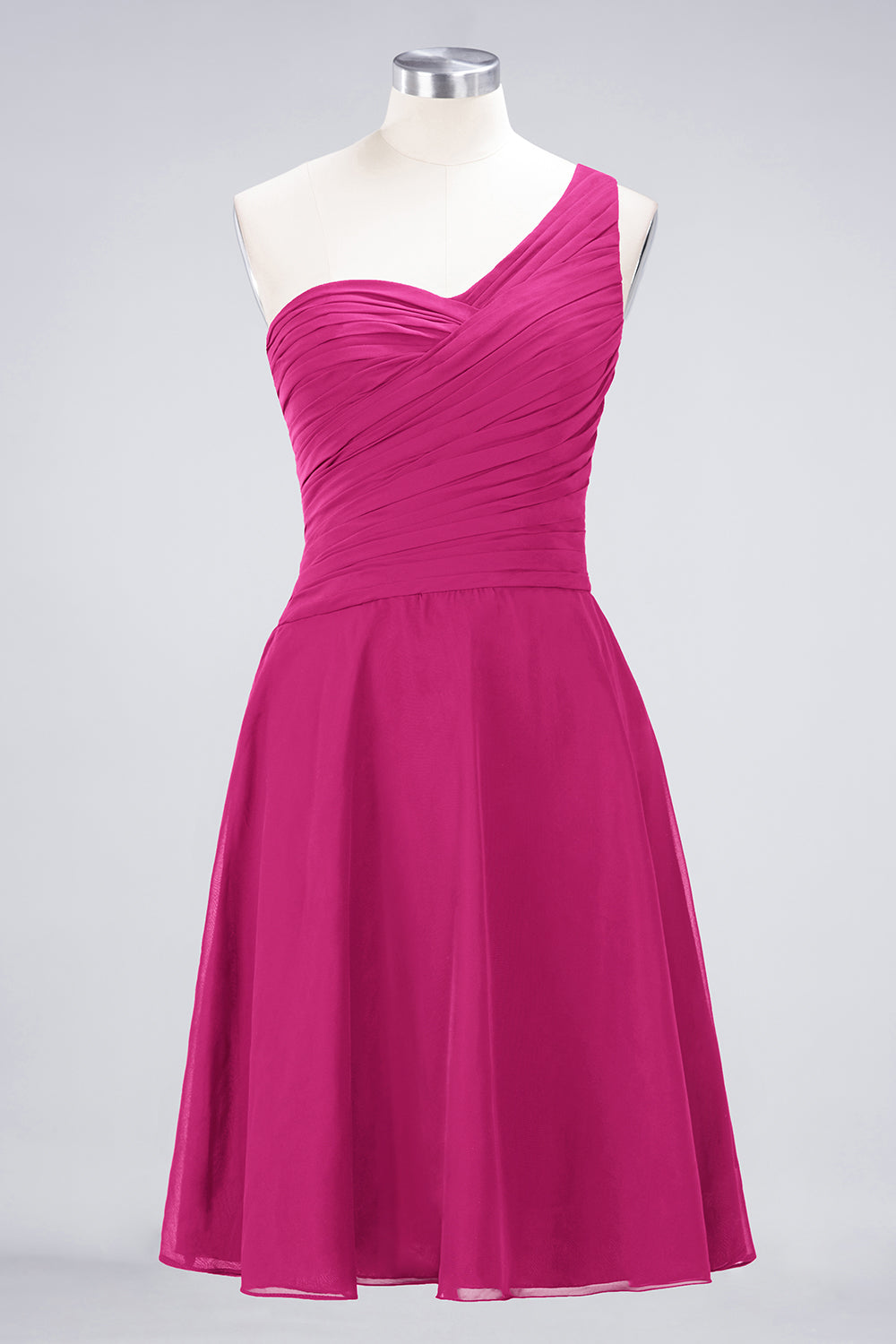 Chic One-Shoulder Short Burgundy Affordable Bridesmaid Dress with Ruffle