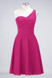 Chic One-Shoulder Short Burgundy Affordable Bridesmaid Dress with Ruffle
