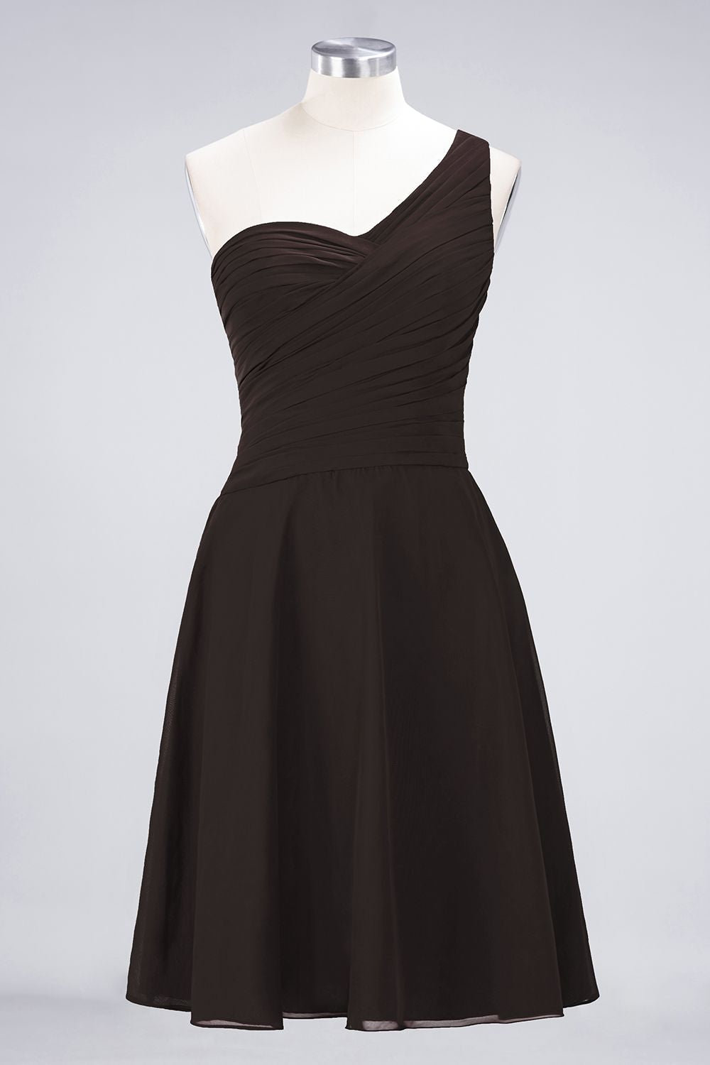 Chic One-Shoulder Short Burgundy Affordable Bridesmaid Dress with Ruffle