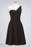 Chic One-Shoulder Short Burgundy Affordable Bridesmaid Dress with Ruffle