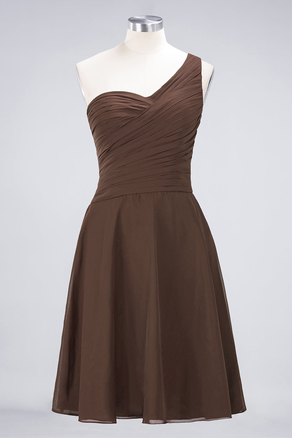 Chic One-Shoulder Short Burgundy Affordable Bridesmaid Dress with Ruffle