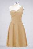 Chic One-Shoulder Short Burgundy Affordable Bridesmaid Dress with Ruffle