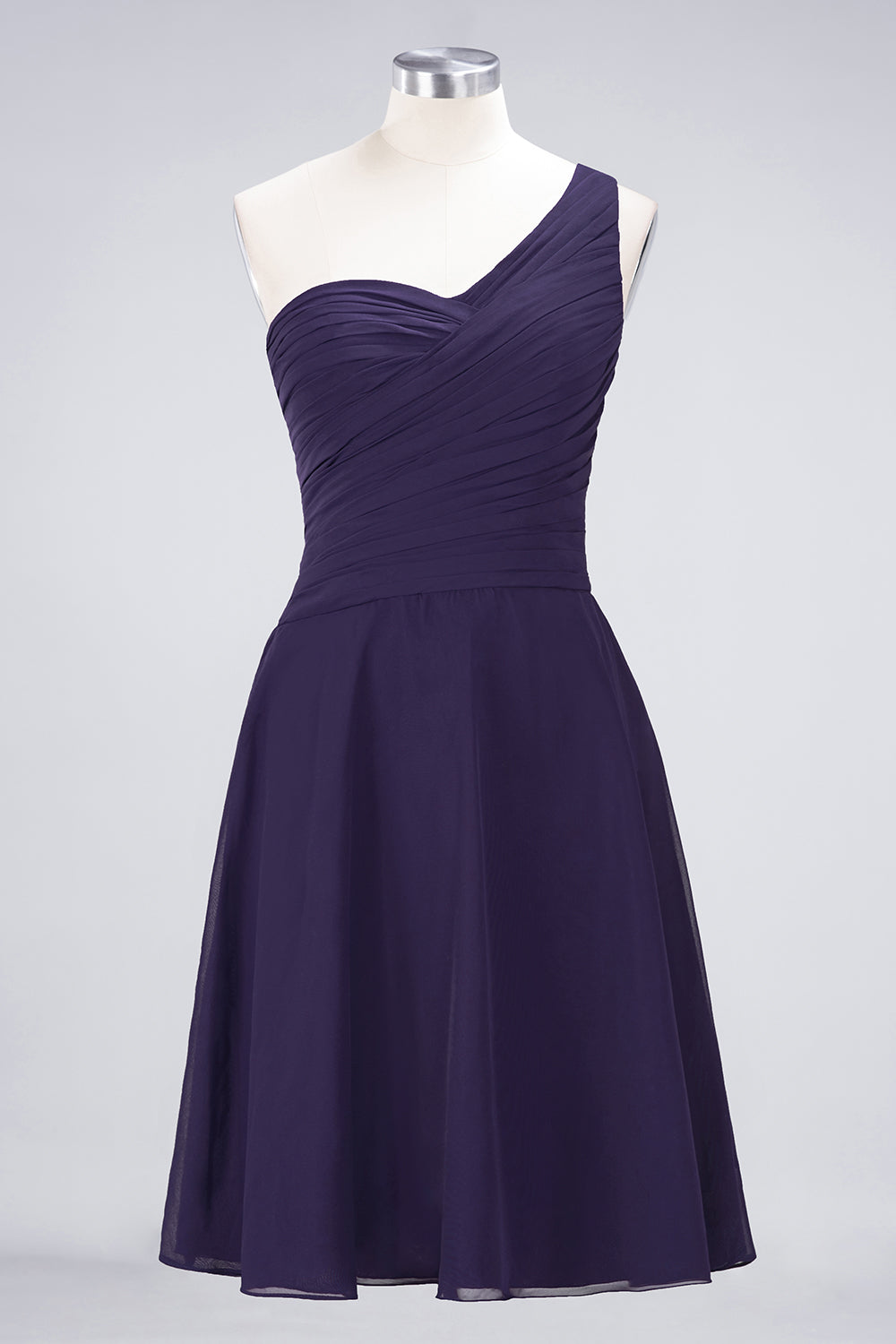 Chic One-Shoulder Short Burgundy Affordable Bridesmaid Dress with Ruffle