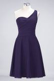 Chic One-Shoulder Short Burgundy Affordable Bridesmaid Dress with Ruffle
