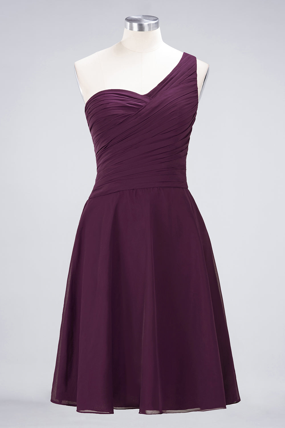 Chic One-Shoulder Short Burgundy Affordable Bridesmaid Dress with Ruffle