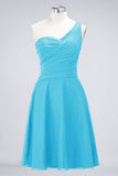 Chic One-Shoulder Short Burgundy Affordable Bridesmaid Dress with Ruffle