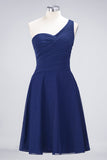 Chic One-Shoulder Short Burgundy Affordable Bridesmaid Dress with Ruffle