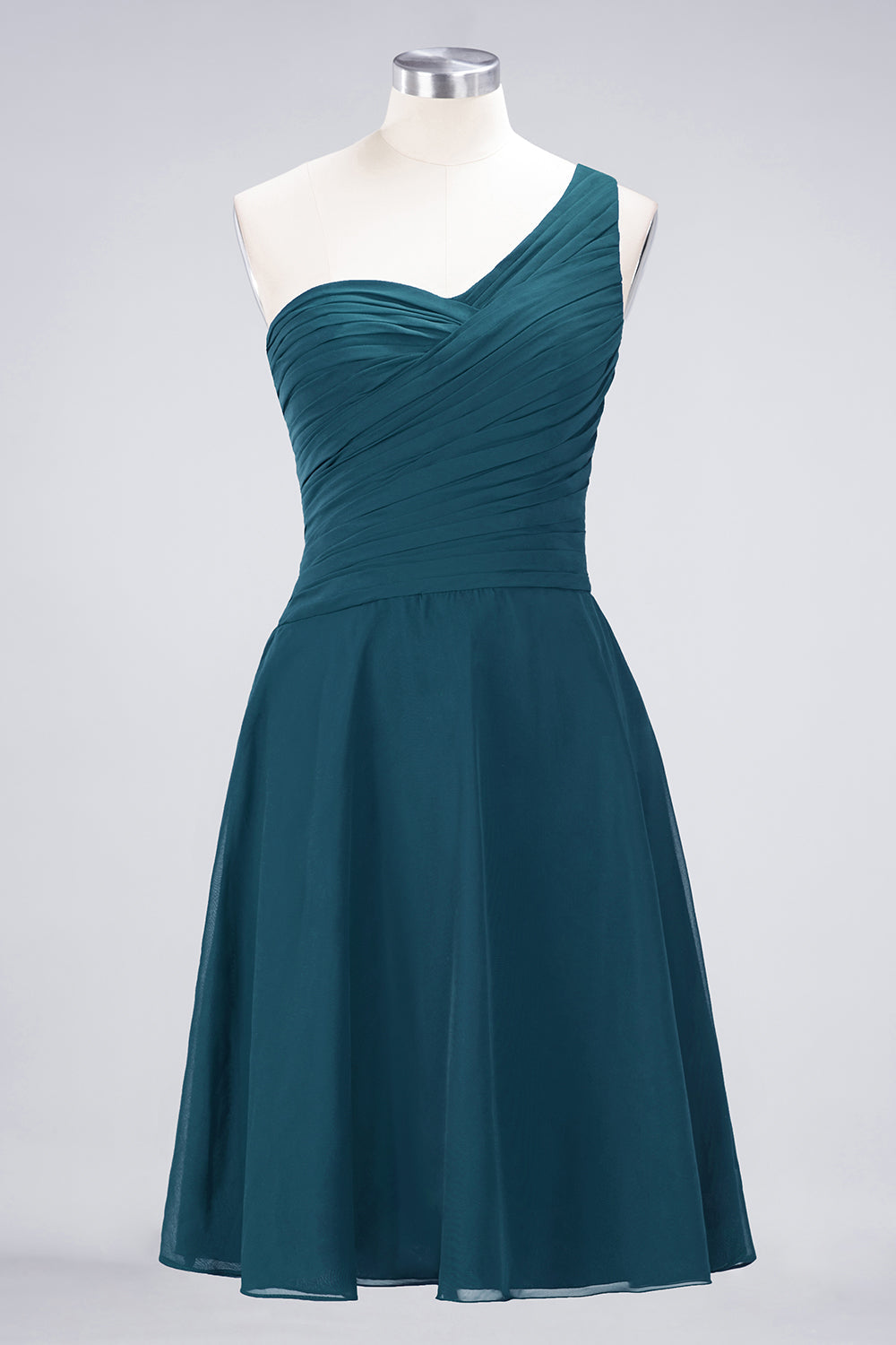 Chic One-Shoulder Short Burgundy Affordable Bridesmaid Dress with Ruffle