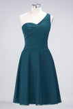 Chic One-Shoulder Short Burgundy Affordable Bridesmaid Dress with Ruffle