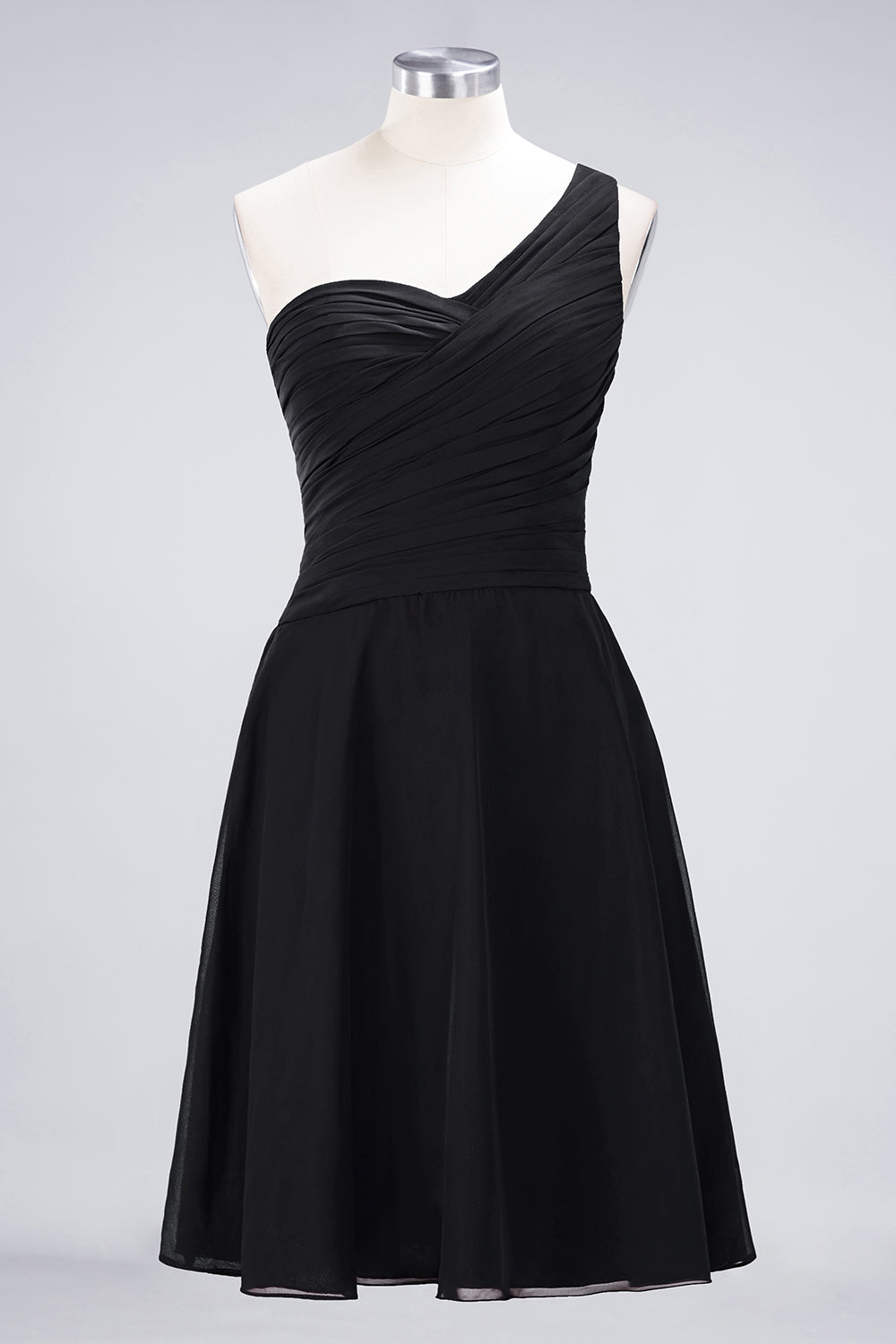 Chic One-Shoulder Short Burgundy Affordable Bridesmaid Dress with Ruffle