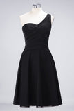 Chic One-Shoulder Short Burgundy Affordable Bridesmaid Dress with Ruffle