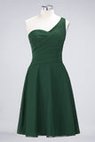Chic One-Shoulder Short Burgundy Affordable Bridesmaid Dress with Ruffle