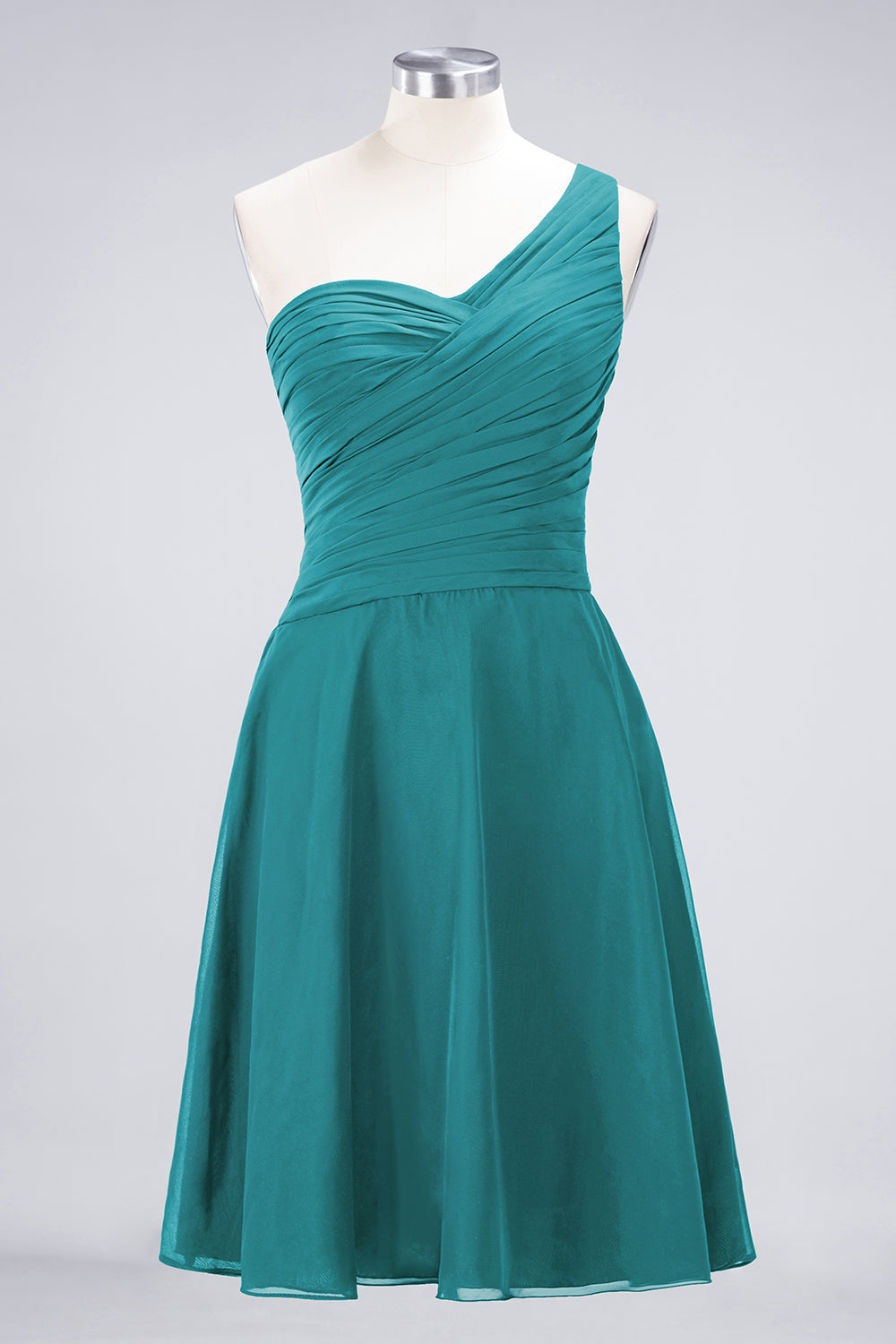 Chic One-Shoulder Short Burgundy Affordable Bridesmaid Dress with Ruffle