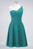 Chic One-Shoulder Short Burgundy Affordable Bridesmaid Dress with Ruffle
