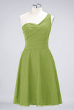 Chic One-Shoulder Short Burgundy Affordable Bridesmaid Dress with Ruffle