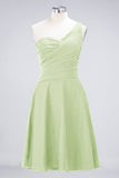 Chic One-Shoulder Short Burgundy Affordable Bridesmaid Dress with Ruffle