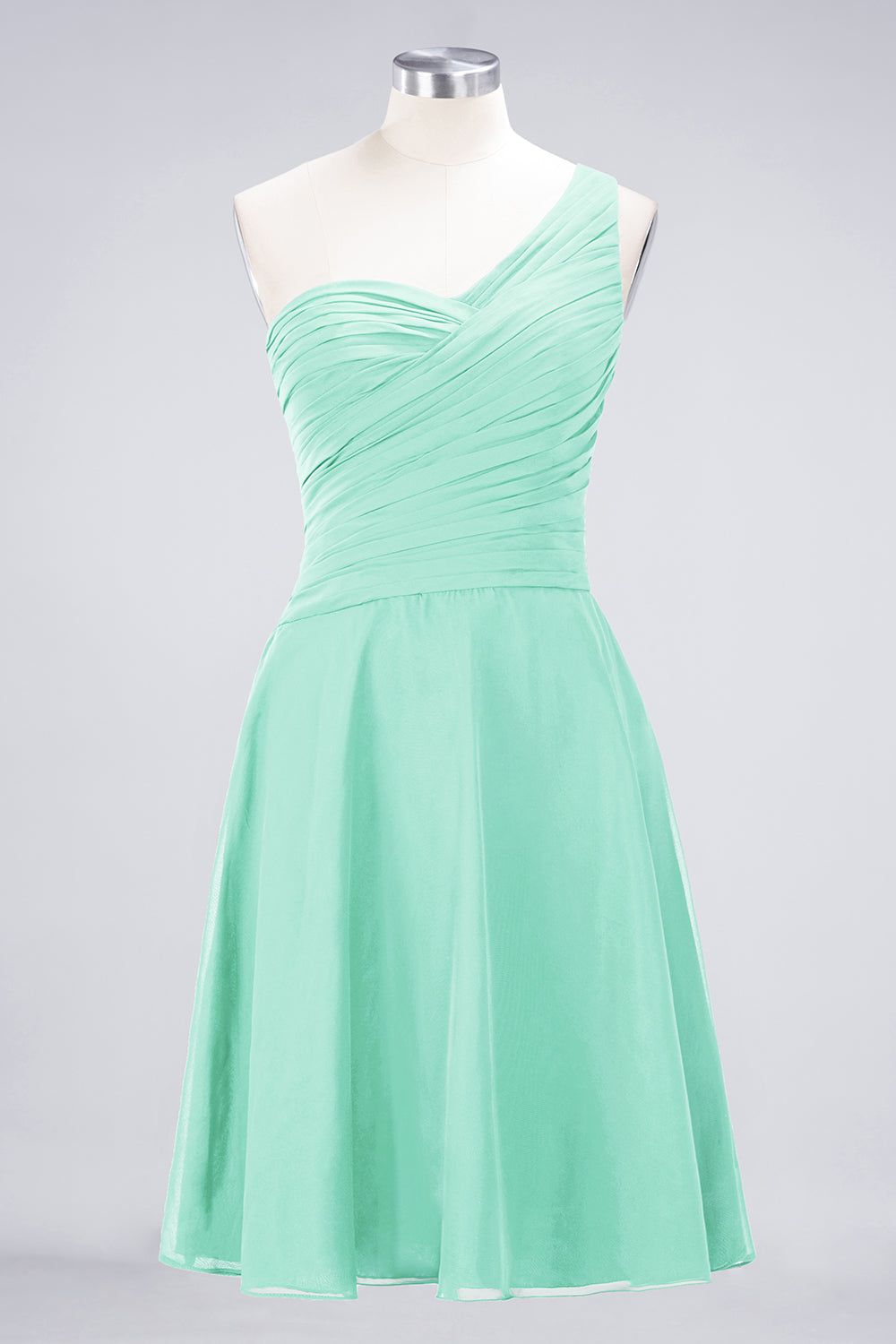 Chic One-Shoulder Short Burgundy Affordable Bridesmaid Dress with Ruffle