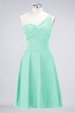Chic One-Shoulder Short Burgundy Affordable Bridesmaid Dress with Ruffle