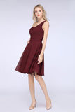 Chic One-Shoulder Short Burgundy Affordable Bridesmaid Dress with Ruffle