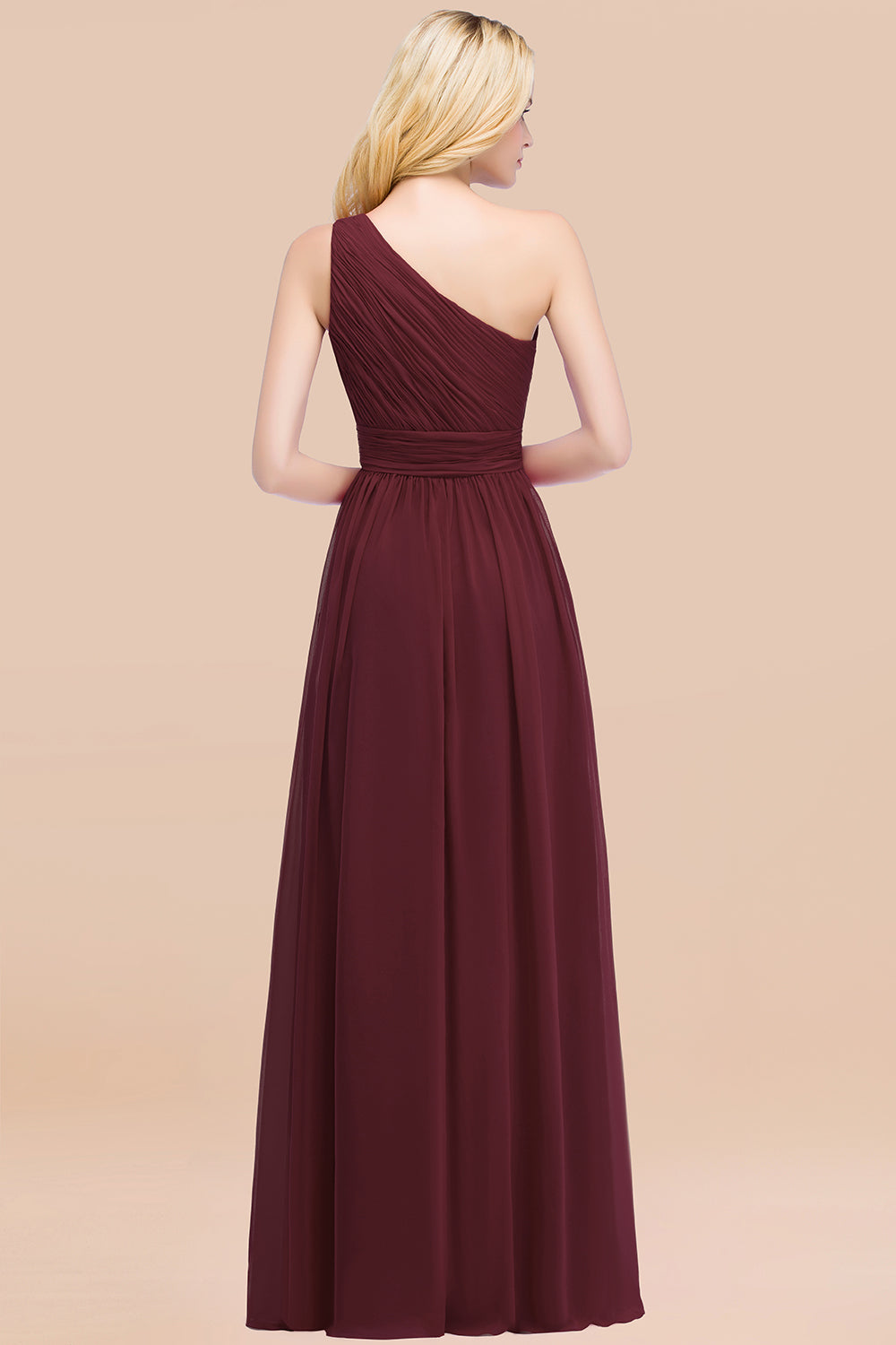 Chic One-shoulder Sleeveless Burgundy Chiffon Bridesmaid Dresses Online
