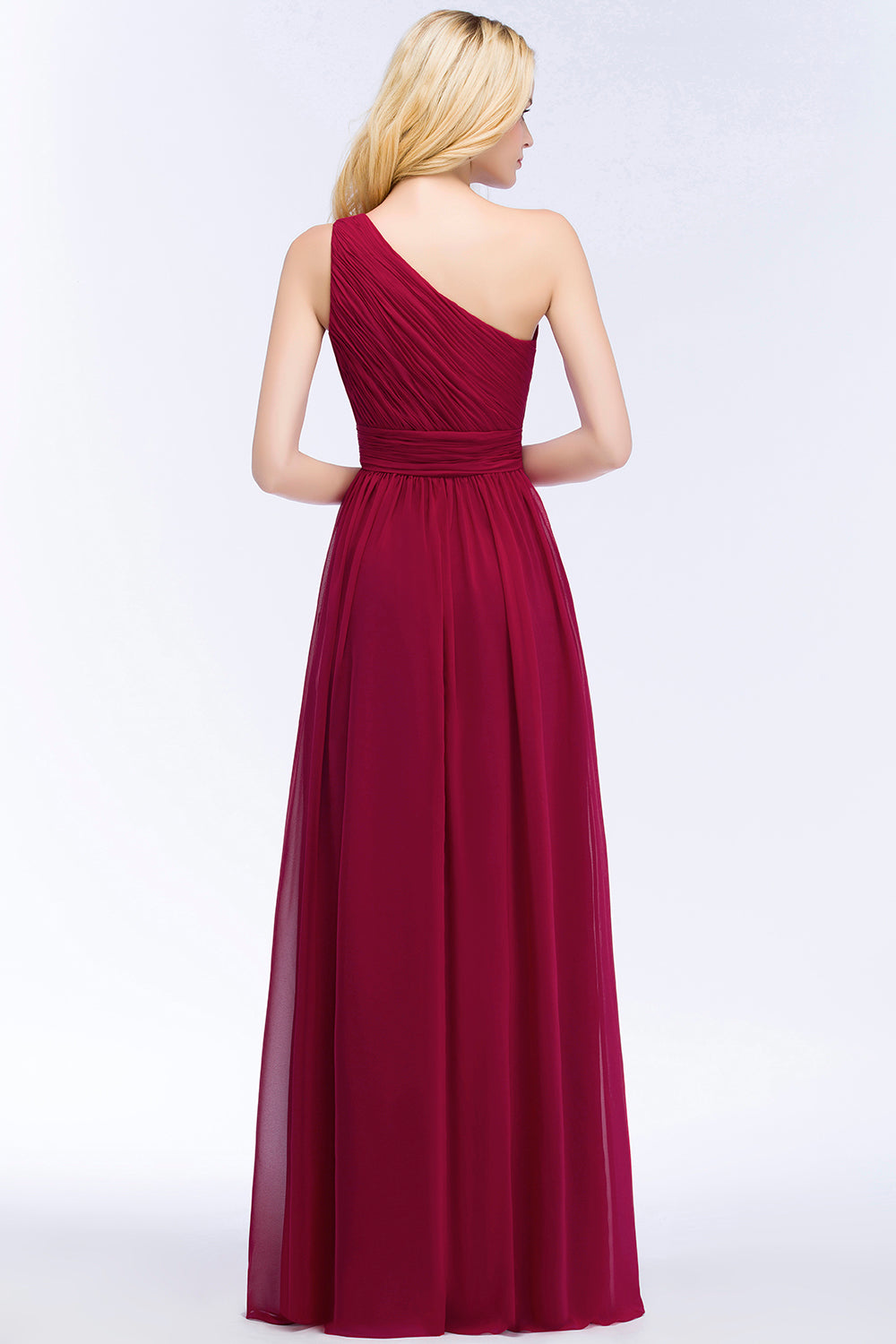 Chic One-shoulder Sleeveless Burgundy Chiffon Bridesmaid Dresses Online