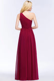 Chic One-shoulder Sleeveless Burgundy Chiffon Bridesmaid Dresses Online