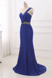 Chic One-Shoulder Sleeveless Mermaid Prom Dresses with Beadings Sash On Sale