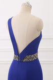 Chic One-Shoulder Sleeveless Mermaid Prom Dresses with Beadings Sash On Sale