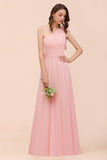 Chic One Shoulder Sleeveless Pink Chiffon Bridesmaid Dress with Bow