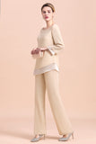Chic Round-Neck Champagne Chiffon Mother of Bride Jumpsuit Online