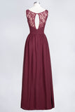 Chic Ruffles Straps Chiffon Lace Burgundy Bridsmaid Dress Online