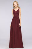 Chic Ruffles Straps Chiffon Lace Burgundy Bridsmaid Dress Online