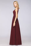Chic Ruffles Straps Chiffon Lace Burgundy Bridsmaid Dress Online