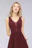 Chic Ruffles Straps Chiffon Lace Burgundy Bridsmaid Dress Online