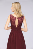 Chic Ruffles Straps Chiffon Lace Burgundy Bridsmaid Dress Online